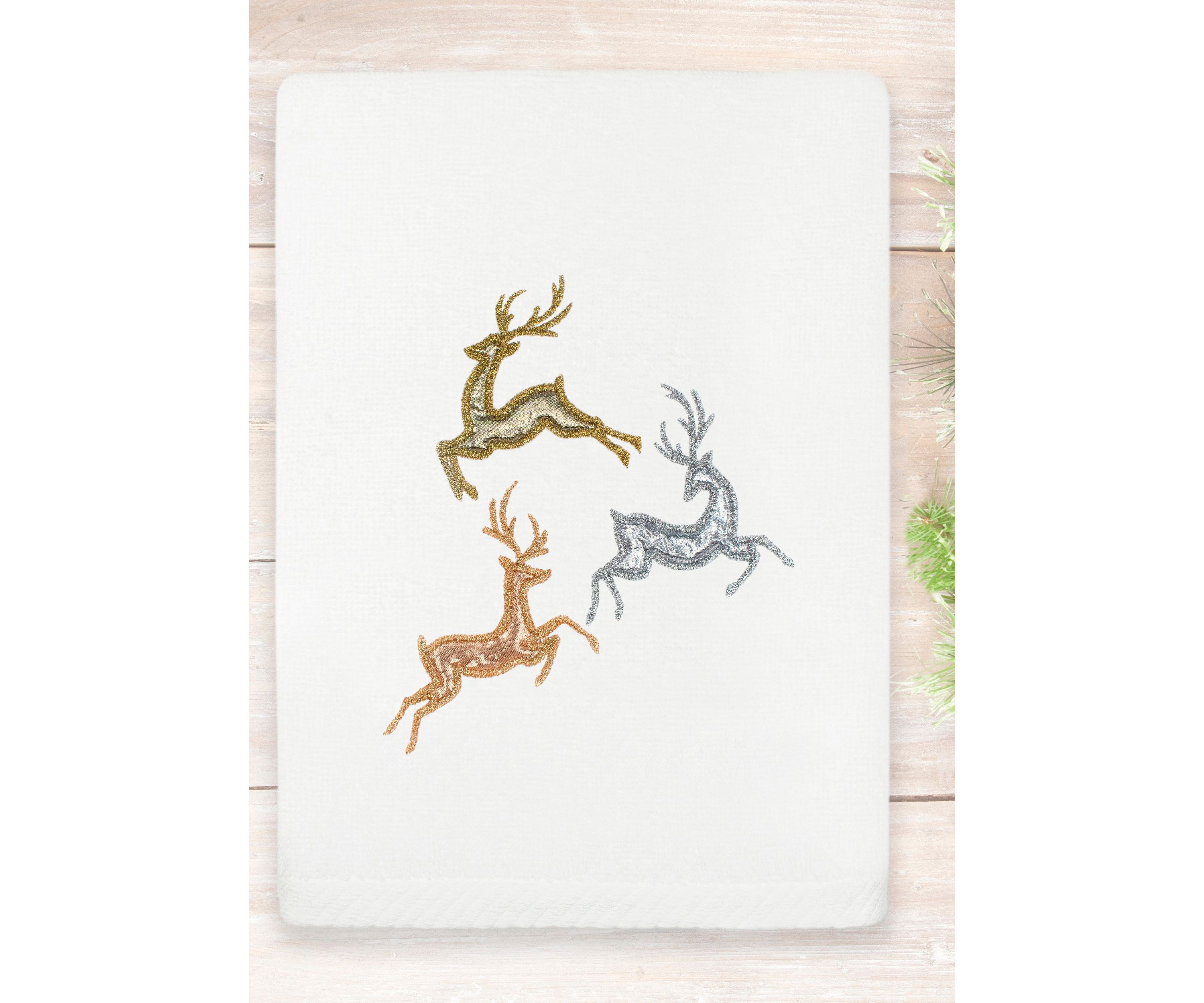 Christmas LEAPING DEER Embroidered Hand Towel