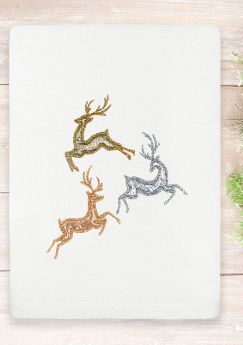 Christmas LEAPING DEER Embroidered Hand Towel
