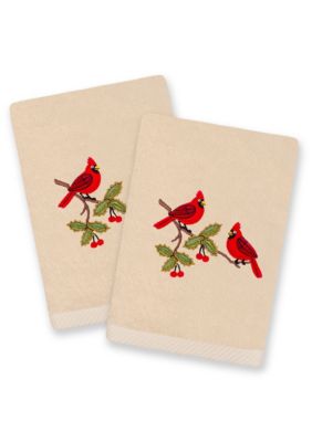 Linum Home Textiles Christmas RED PAIR Embroidered Hand Towels (Set of 2)