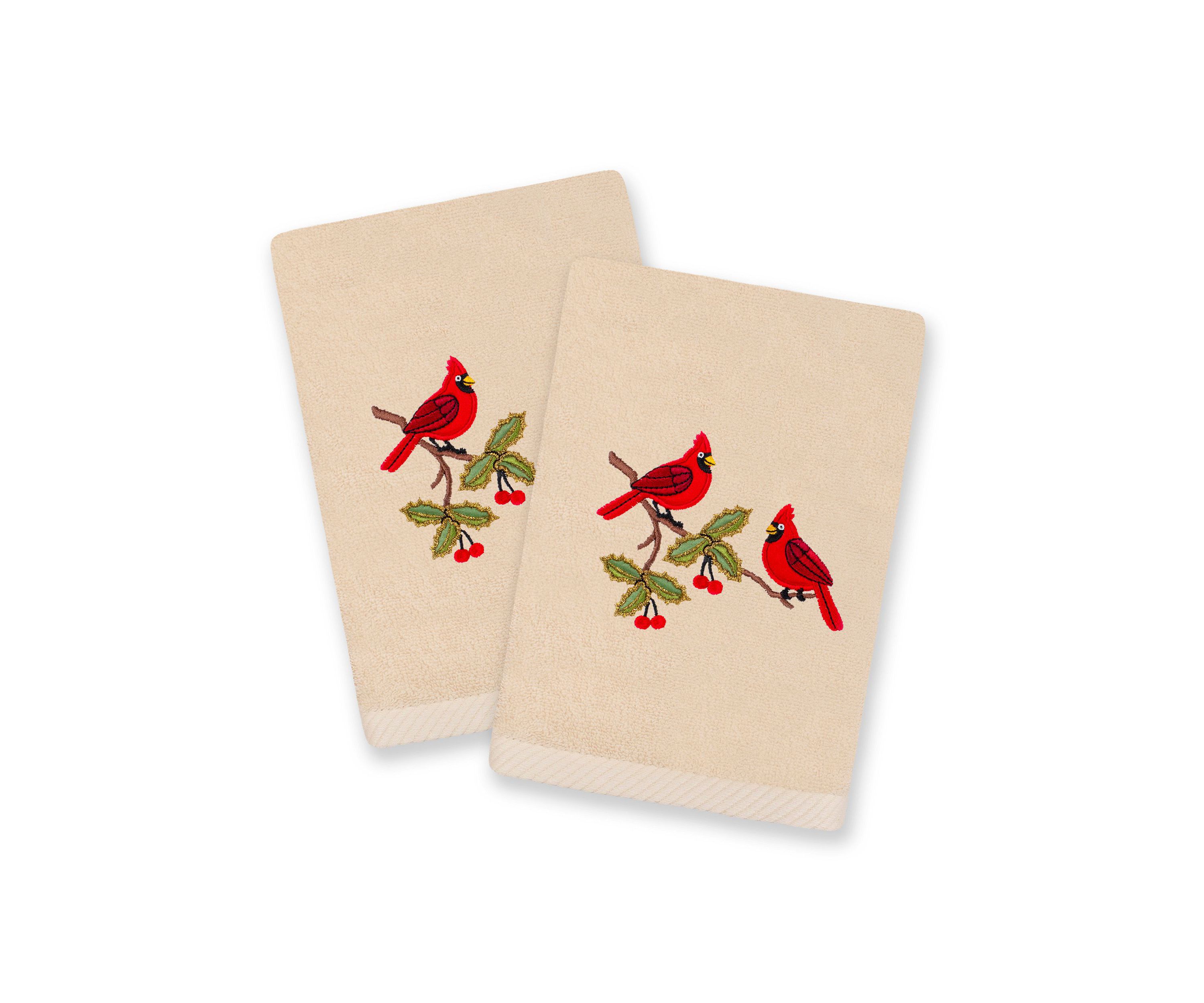 Christmas RED PAIR Embroidered Hand Towels (Set of 2)