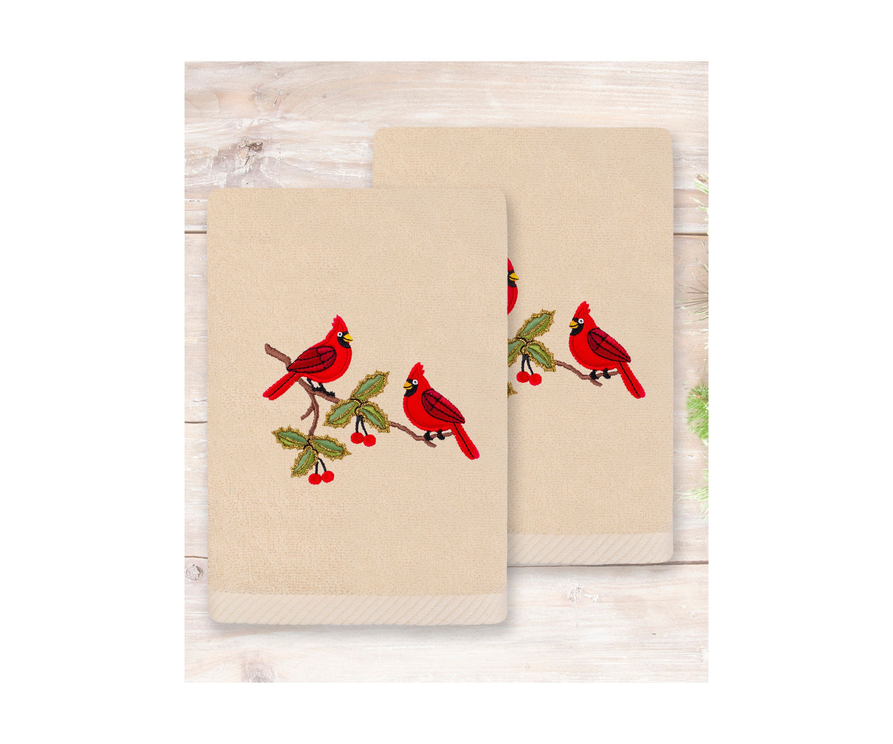 Christmas RED PAIR Embroidered Hand Towels (Set of 2)