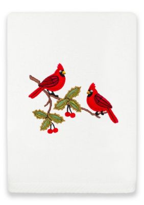Linum Home Textiles Christmas RED PAIR Embroidered Hand Towel, White