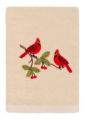 Linum Home Textiles Christmas RED PAIR Embroidered Hand Towel