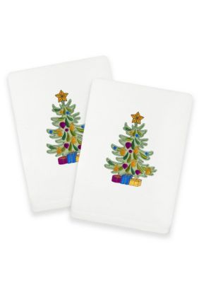 Linum Home Textiles Christmas Presents Embroidered Hand Towels (Set of 2)