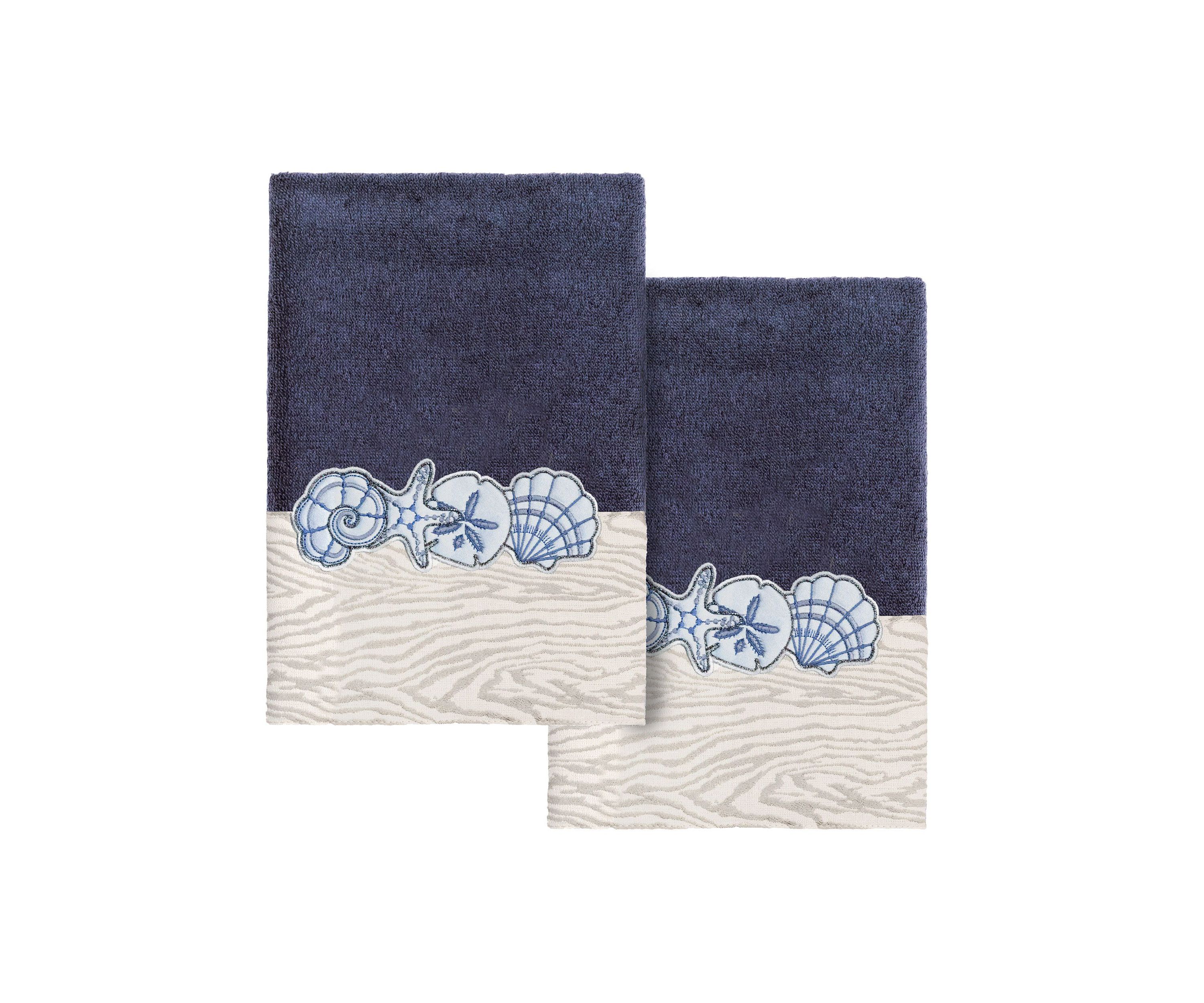 SHELL ROW 2PC Embellished Hand Towel Set