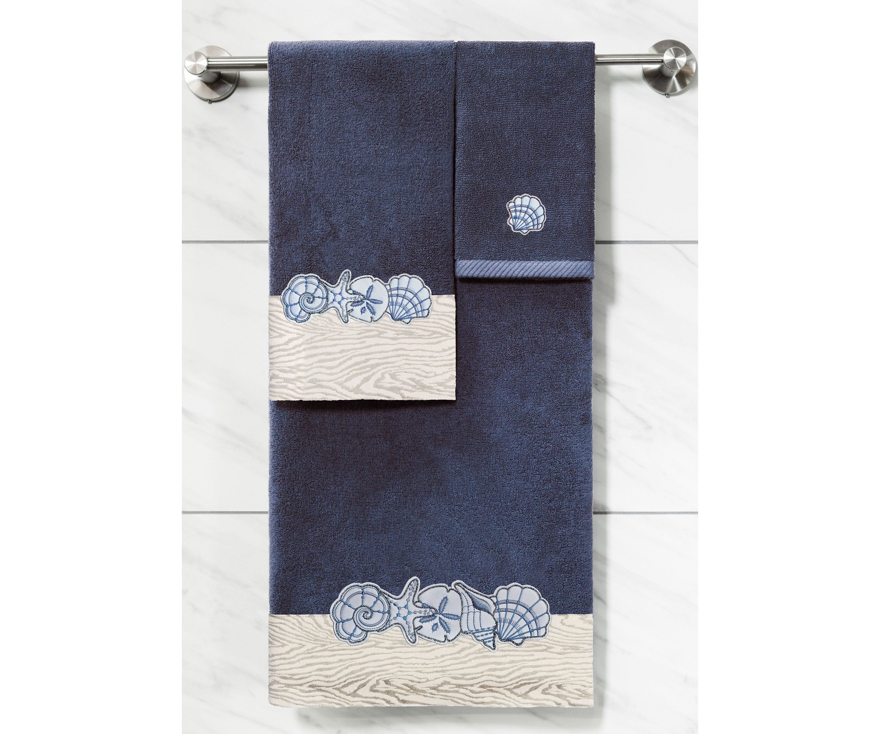 SHELL ROW 2PC Embellished Hand Towel Set