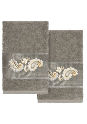 Linum Home Textiles MACKENZIE 2PC Embellished Hand Towel Set, Gray