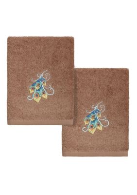 Linum Home Textiles PENELOPE 2PC Embellished Washcloth Set, Towel Set