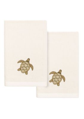Linum Home Textiles TORTUGA 2PC Embellished Fingertip Towel Set, Beige
