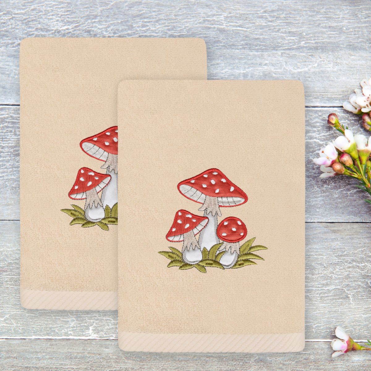 SPRING MUSHROOMS Hand Towels (Set of 2)