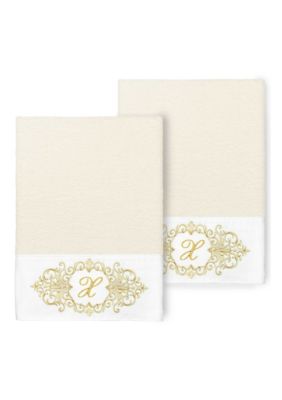 Linum Home Textiles MONICA 2PC Embellished Cream Bath Towel Set