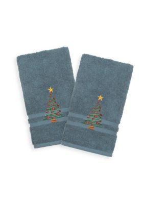 Linum Home Textiles Christmas Tree Embroidered Denzi Hand Towels Set of 2