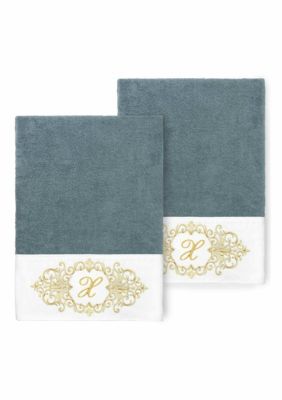Linum Home Textiles MONICA 2PC Embellished Teal Bath Towel Set