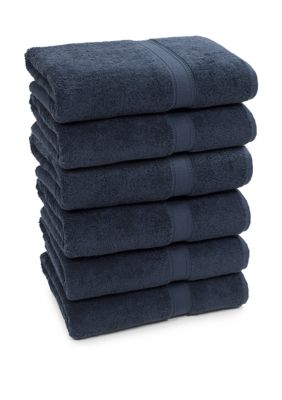 Linum Home Textiles Set of 6 Turkish Cotton Sinemis Terry Bath Towels Set, Navy Blue