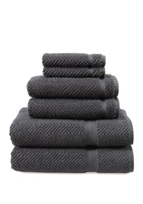 Linum Home Textiles 6 Piece Turkish Cotton Herringbone Towel Set, Grey