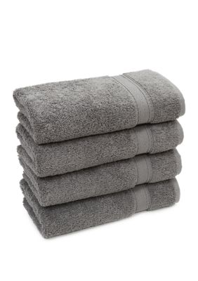 Linum Home Textiles Set of 4 Turkish Cotton Soft Twist Hand Towels Set, Grey