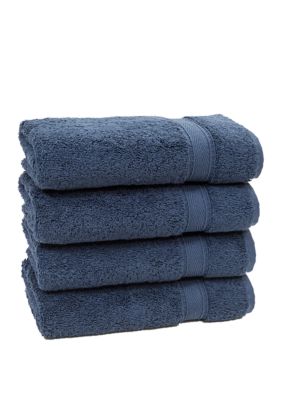 Linum Home Textiles Set of 4 Turkish Cotton Soft Twist Hand Towels Set, Navy Blue