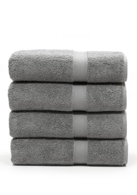 Linum Home Textiles Set of 4 Turkish Cotton Sinemis Terry Bath Towels Set, Grey