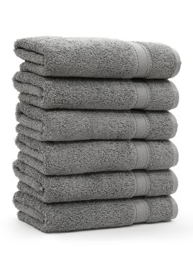 Linum Home Textiles Set of 6 Turkish Cotton Sinemis Terry Hand Towels Set, Grey