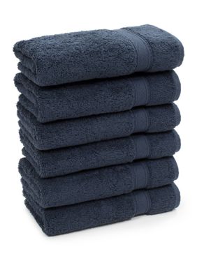 Linum Home Textiles Set of 6 Turkish Cotton Sinemis Terry Hand Towels Set, Navy Blue