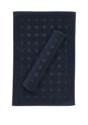 Linum Home Textiles Set of 2 Turkish Cotton Sinemis Circle Design Bath Mats, Navy Blue, Tub Mat
