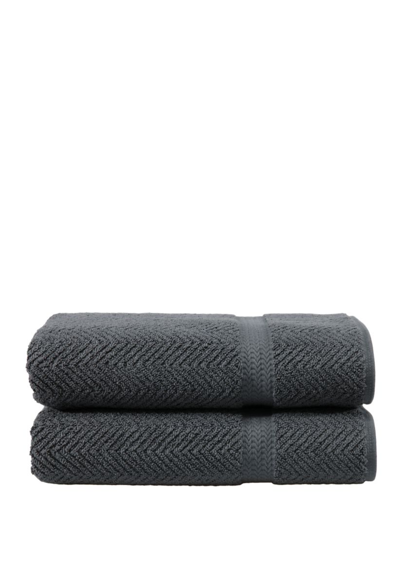 Set of 2 Turkish Cotton Herringbone Bath Towels