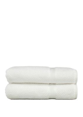 Linum Home Textiles Set of 2 Turkish Cotton Herringbone Bath Towels, White
