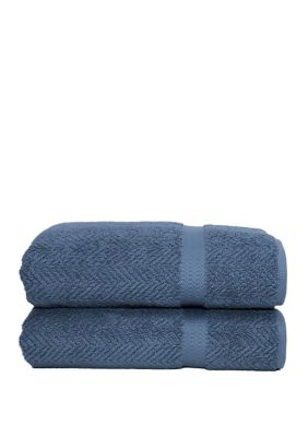 Linum Home Textiles Set of 2 Turkish Cotton Herringbone Bath Towels, Blue