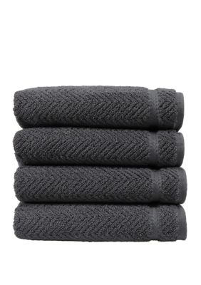 Linum Home Textiles Set of 4 Turkish Cotton Herringbone Hand Towels, Grey