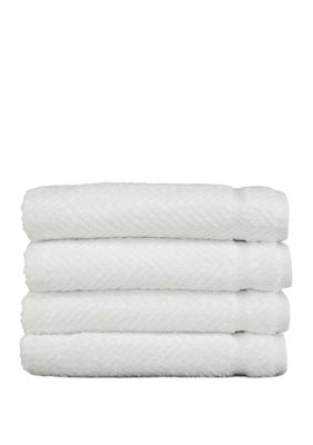 Linum Home Textiles Set of 4 Turkish Cotton Herringbone Hand Towels, White