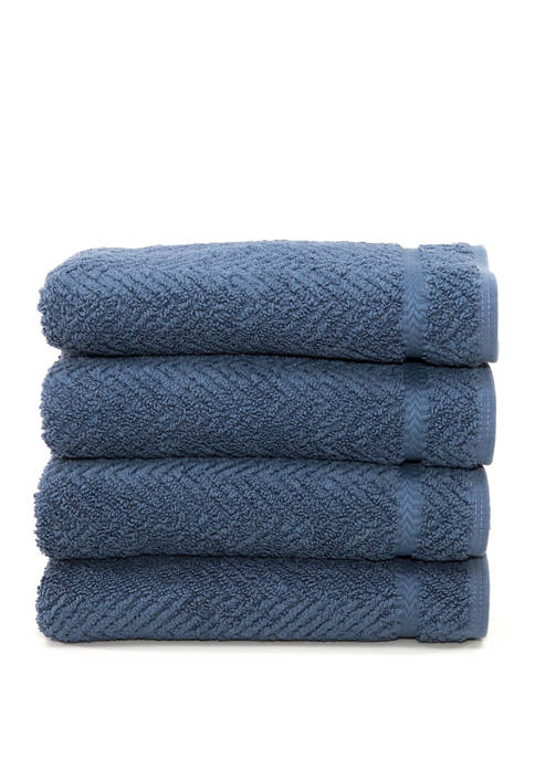 Set of 4 Turkish Cotton Herringbone Hand Towels