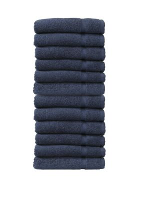 Linum Home Textiles Set of 12 Turkish Cotton Denzi Washcloths, Blue
