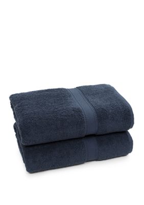Linum Home Textiles Set of 2 Turkish Cotton Soft Twist Bath Towels, Navy Blue