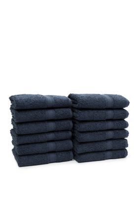 Linum Home Textiles Set of 12 Turkish Cotton Sinemis Terry Washcloths, Navy Blue