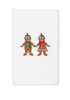 Linum Home Textiles Christmas Gingerbread - Embroidered Luxury Turkish Cotton Hand Towel Set of 2, Sand