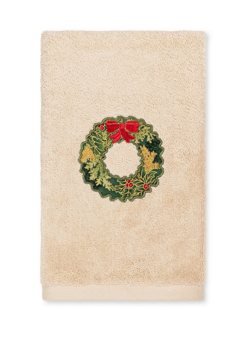 Christmas Wreath - Embroidered Luxury Turkish Cotton Hand Towel