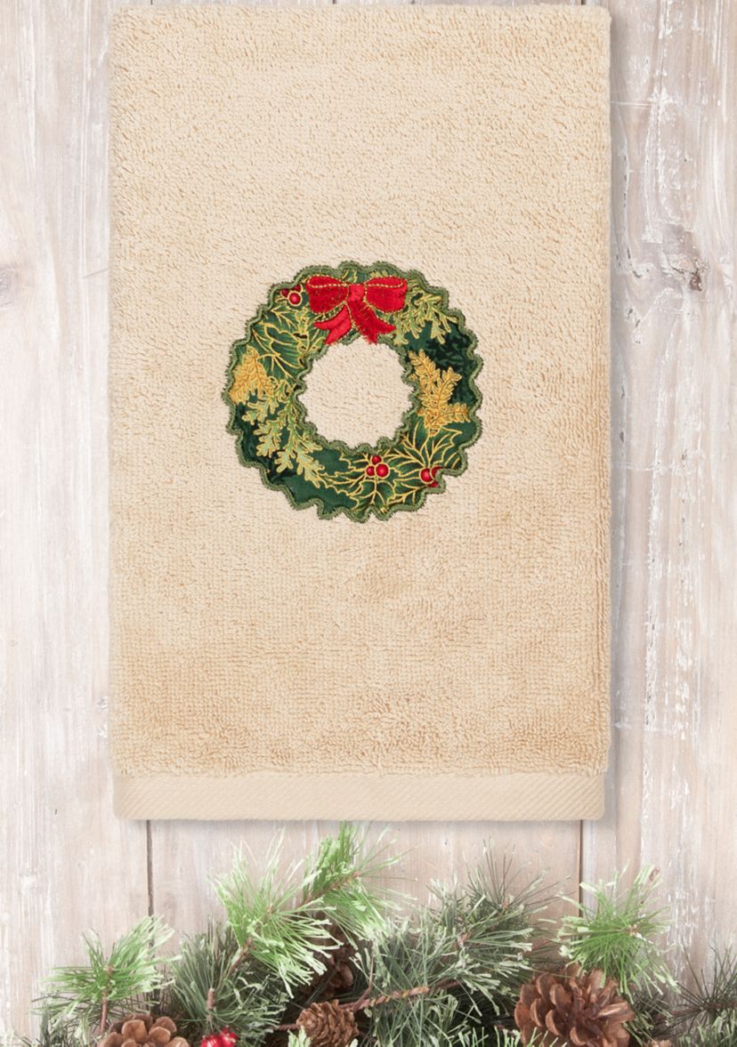 Christmas Wreath - Embroidered Luxury Turkish Cotton Hand Towel