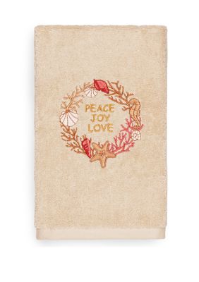 Linum Home Textiles Christmas Peace - Embroidered Luxury Turkish Cotton Hand Towel, Sand