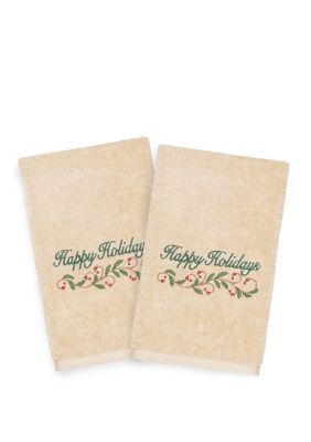 Christmas Candy Canes - Embroidered Luxury Turkish Cotton Hand Towel Set of 2