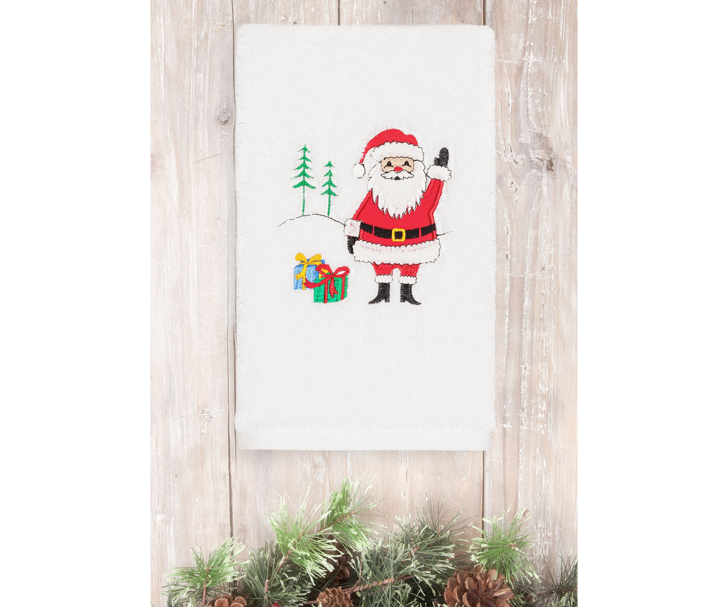 Christmas Santa Waving - Embroidered Luxury Turkish Cotton Hand Towel