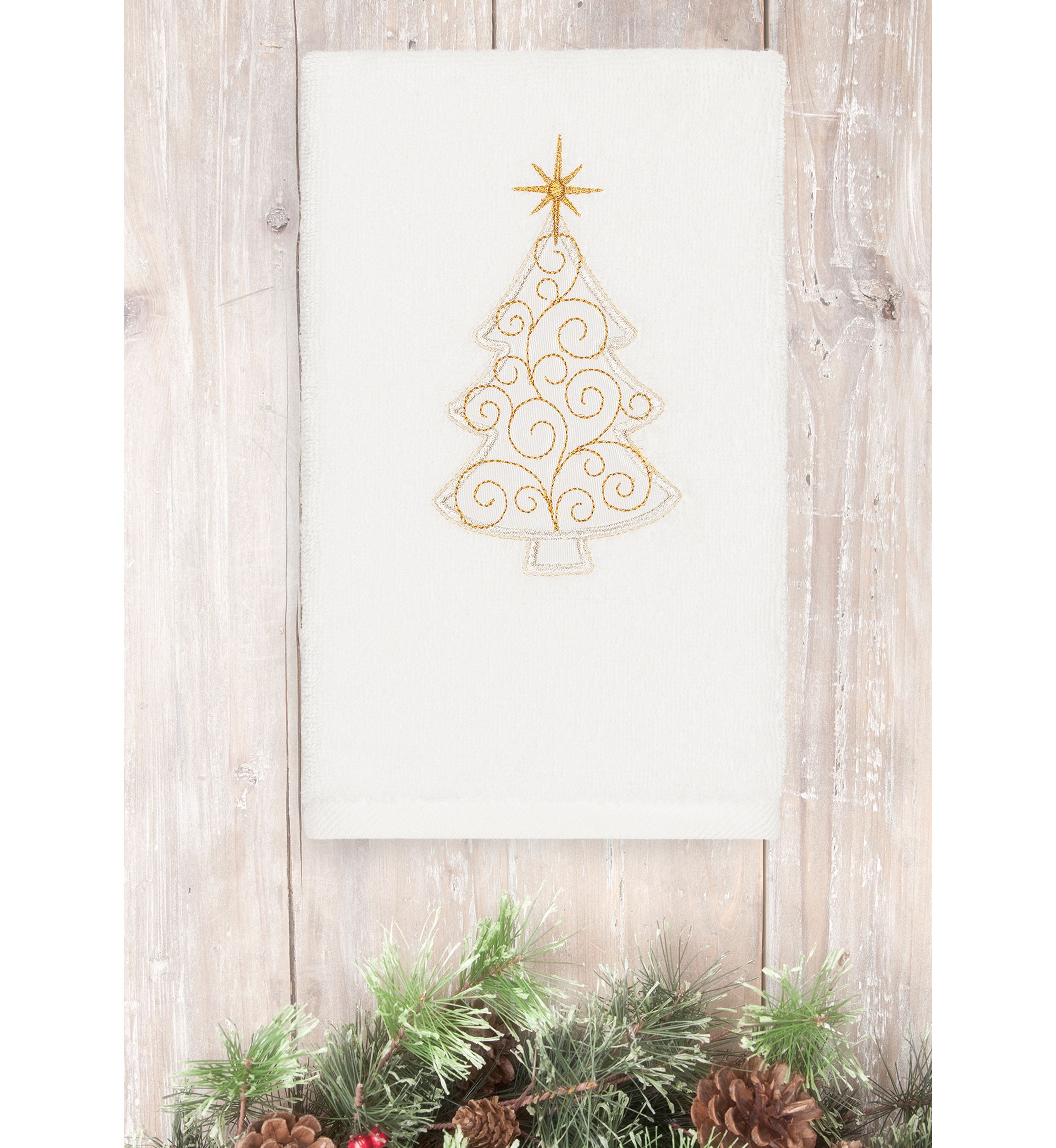 Christmas Scroll Tree Embroidered Luxury Turkish Cotton Hand Towel