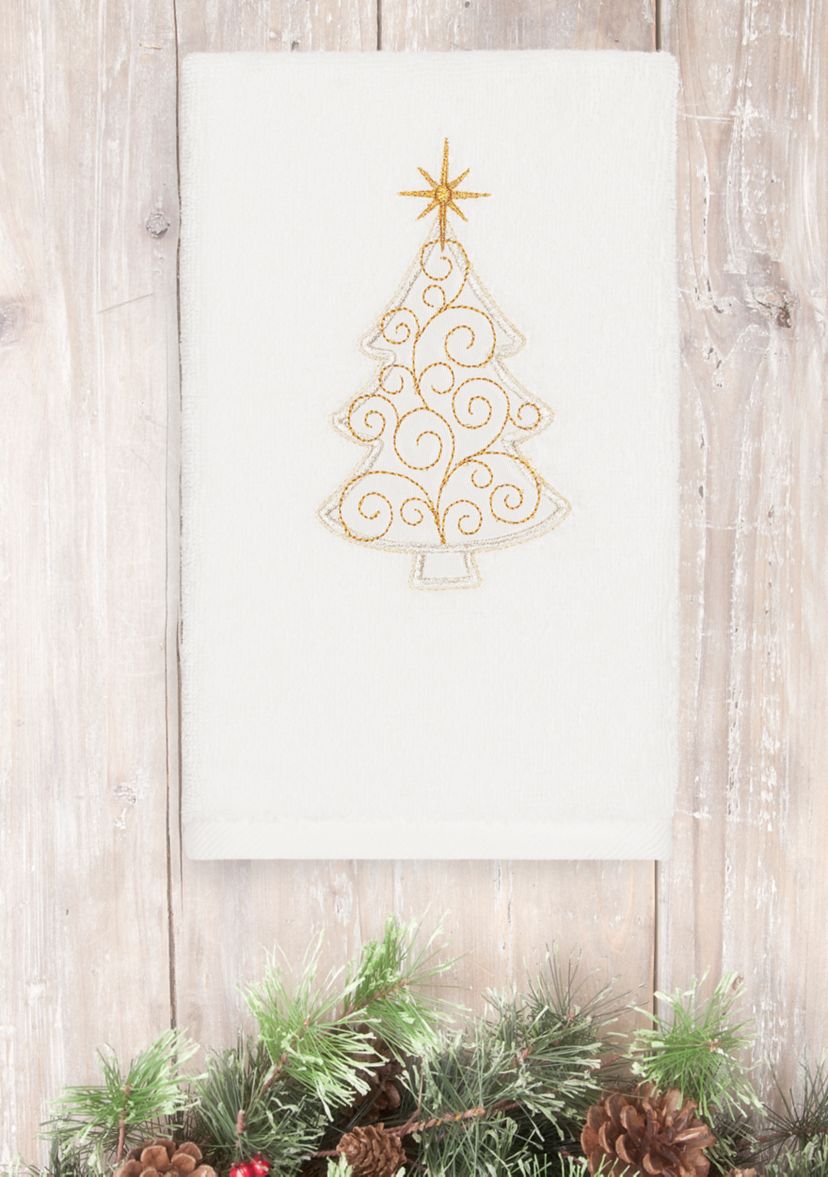 Christmas Scroll Tree Embroidered Luxury Turkish Cotton Hand Towel