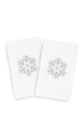 Linum Home Textiles Christmas Crystal Embroidered Luxury Turkish Cotton Hand Towel, White