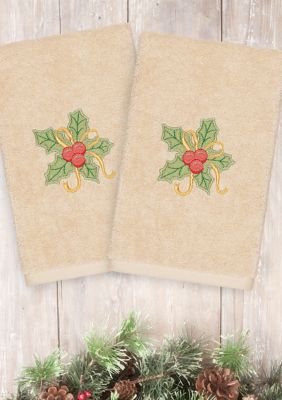 Christmas Holly Bunch Embroidered Luxury Turkish Cotton Hand Towel