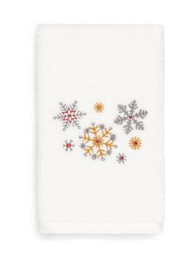 Linum Home Textiles Christmas Snowfall Embroidered Luxury Turkish Cotton Hand Towel, White