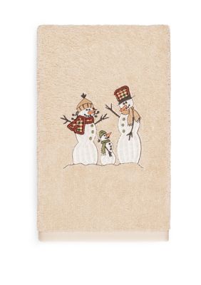 Linum Home Textiles Christmas Snow Family Embroidered Luxury Turkish Cotton Hand Towel, Sand