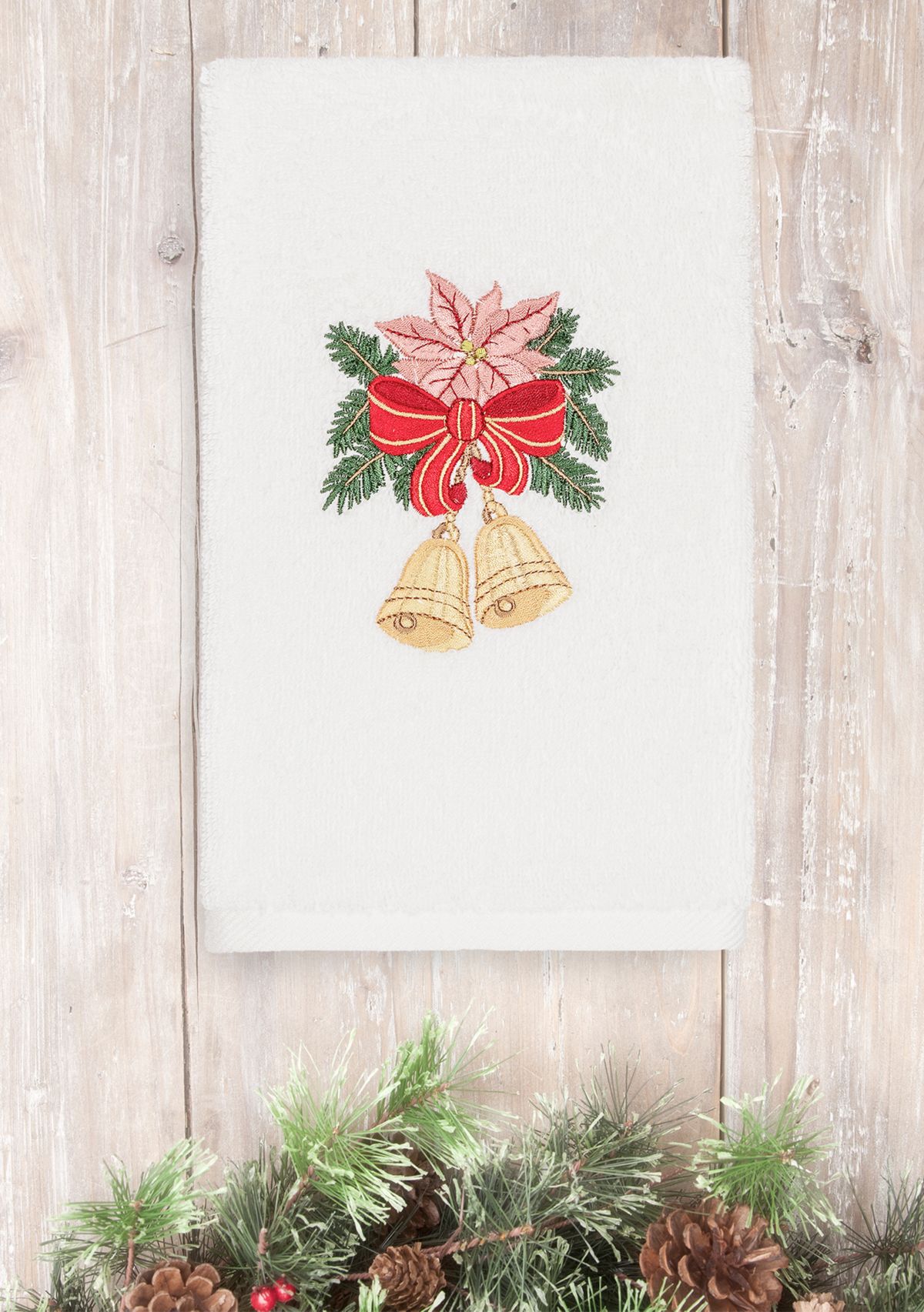 Christmas Bells Embroidered Luxury Turkish Cotton Hand Towel