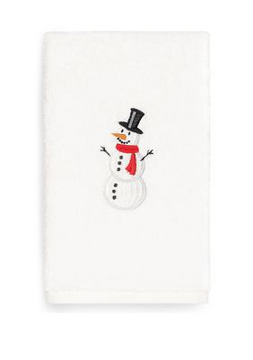 Linum Home Textiles Snowman Embroidered Luxury Turkish Cotton Hand Towel Set of 2, White