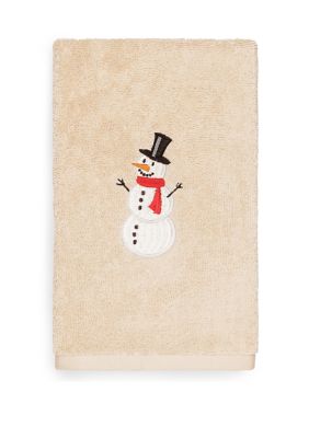 Linum Home Textiles Snowman Embroidered Luxury Turkish Cotton Hand Towel, Sand