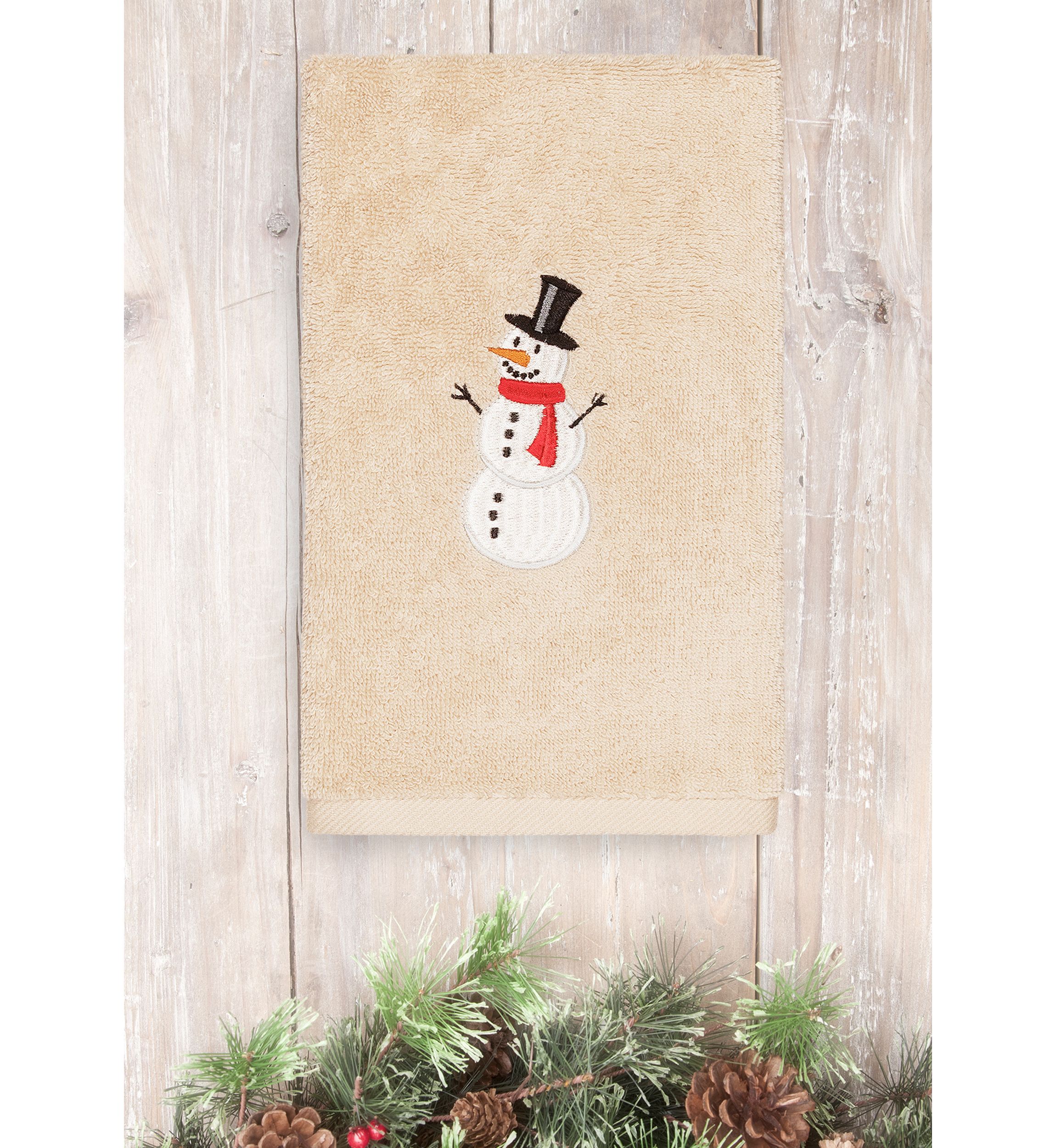 Snowman Embroidered Luxury Turkish Cotton Hand Towel Set of 2